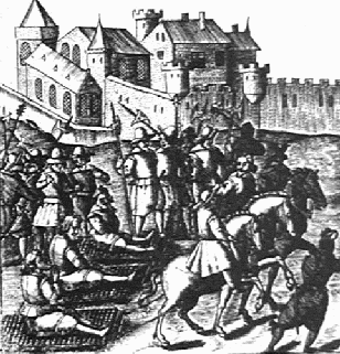 Contemporary engraving of theconspirators being drawn through the streets of London